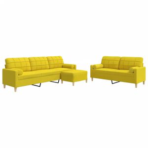 vidaXL 3-tlg. Sofagarnitur mit Fu&szlig;hocker & Dekokissen Hellgelb Stoff