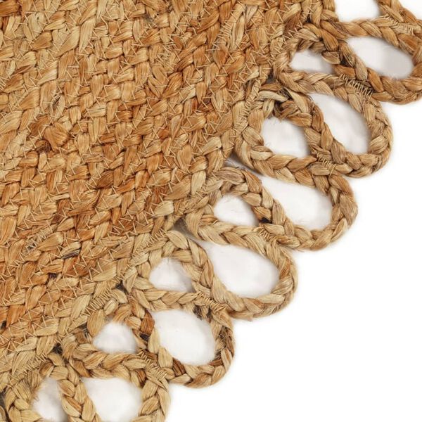 vidaXL Teppich Geflochten mit Wellenrand 120 cm Jute Rund