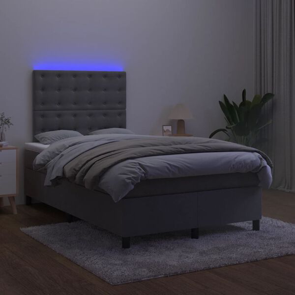 vidaXL Boxspringbett mit Matratze & LED Dunkelgrau 120x190 cm Samt