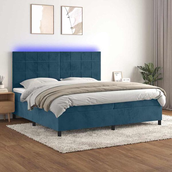 vidaXL Boxspringbett mit Matratze & LED Dunkelblau 200x200 cm Samt