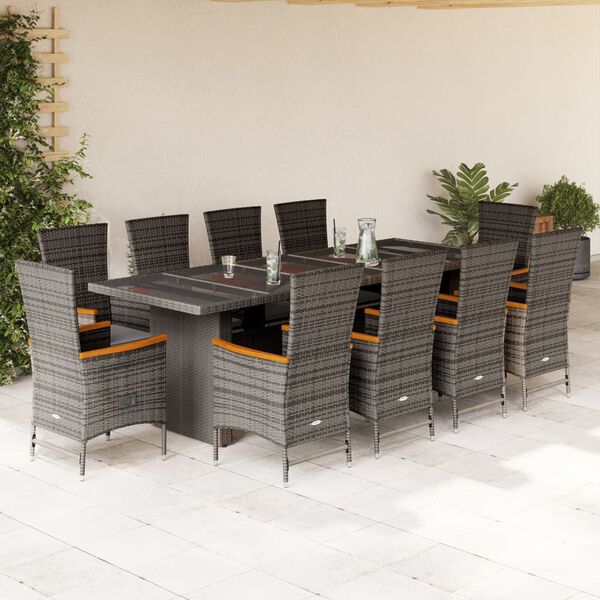 vidaXL 11-tlg. Garten-Essgruppe mit Kissen Grau Poly Rattan