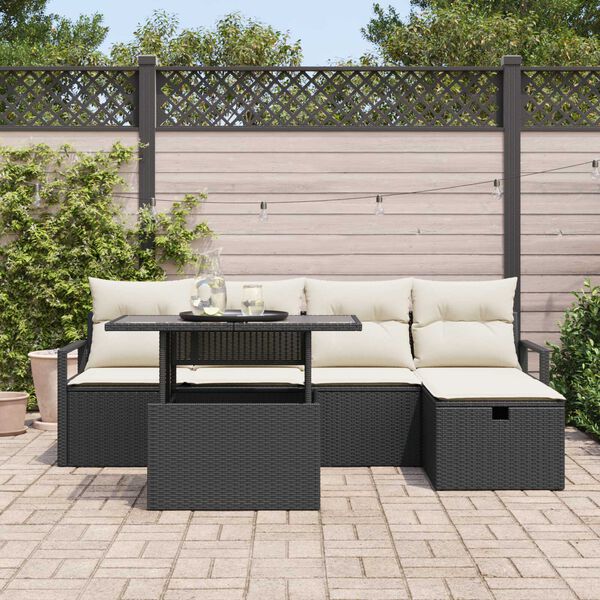 vidaXL Garten-Sofa-Set mit Kissen 6 pcs Schwarz Poly Rattan