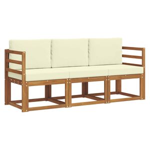 vidaXL Outdoor-Sofagarnitur mit Kissen 3 pcs Natur und Creme