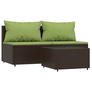 vidaXL 3-tlg. Garten-Lounge-Set mit Kissen Braun Poly Rattan