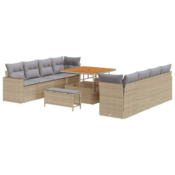 vidaXL Gartensofa-set mit Kissen 12 pcs Beige und Hellgrau Poly-Rattan