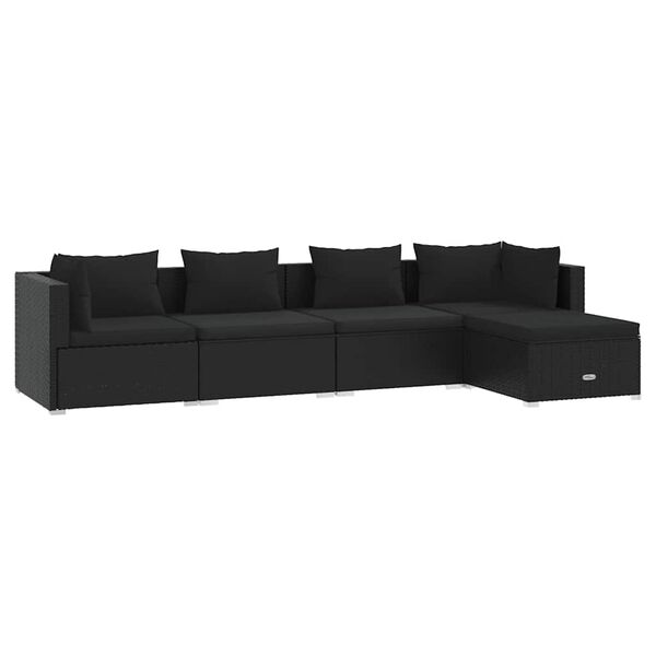 vidaXL 5-tlg. Garten-Lounge-Set mit Kissen Poly Rattan Schwarz