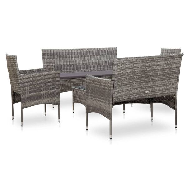 vidaXL 5-tlg. Garten-Lounge-Set mit Auflagen Poly Rattan Grau
