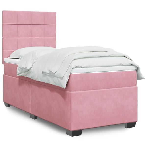 vidaXL Boxspringbett mit Matratze Rosa 90x190 cm Samt