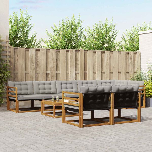 vidaXL Outdoor-Sofagarnitur mit Kissen 9 pcs Nat&uuml;rlich und Hellgrau