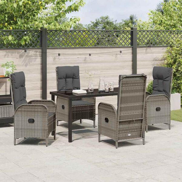 vidaXL Garten Essgruppe mit Kissen 5 pcs Grau Poly-Rattan