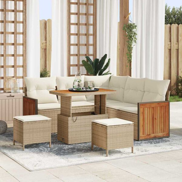 vidaXL Gartensofa-set mit Kissen 9 pcs Beige und Creme Poly-Rattan
