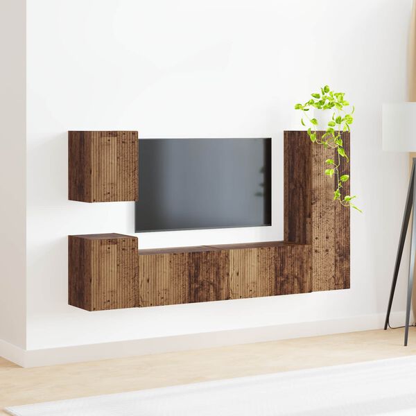 vidaXL TV-Schrankset Wandmontiert 4 pcs Altholz Holzwerkstoff