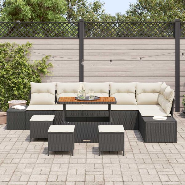 vidaXL Gartensofa-set mit Kissen 10 pcs Schwarz Poly Rattan