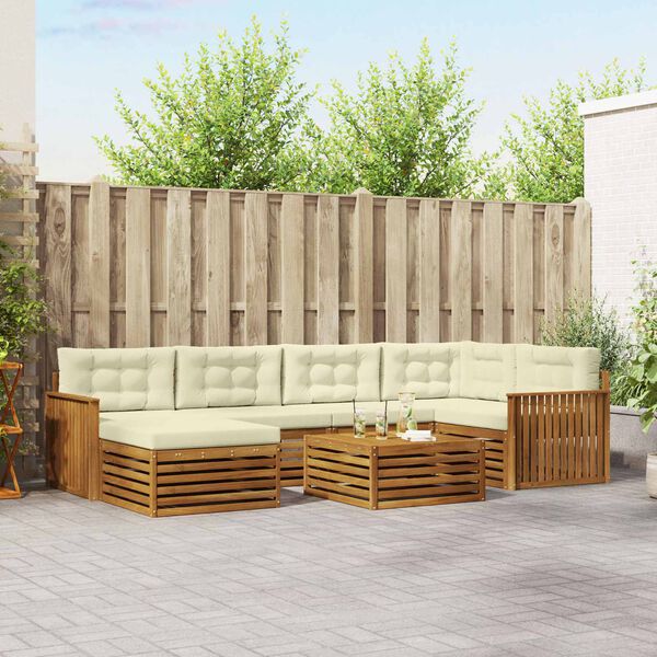 vidaXL Outdoor-Sofagarnitur mit Kissen 7 pcs Natur und Creme