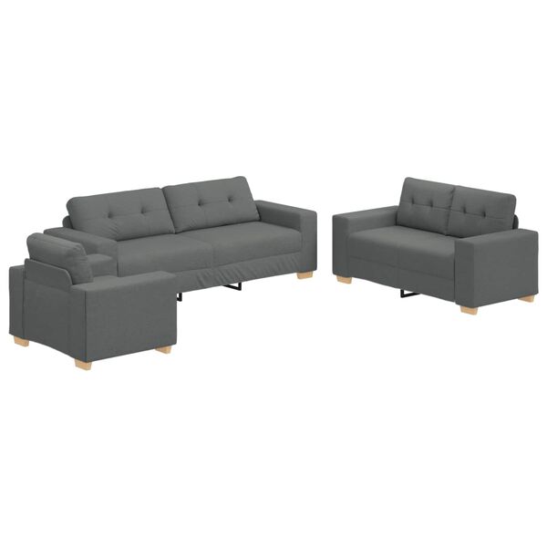 vidaXL Sofa 3 pcs Dunkelgrau 221 x 80 x 80 cm Leinenmischgewebe