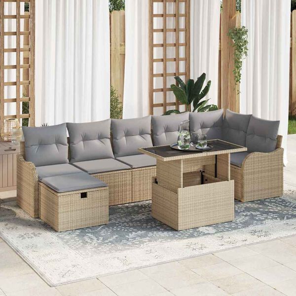 vidaXL Garten-Sofa-Set mit Kissen mit Speicher 8 pcs Beige Poly Rattan