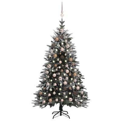 vidaXL Künstlicher Weihnachtsbaum LEDs & Kugeln Beschneit 180cm PVC PE