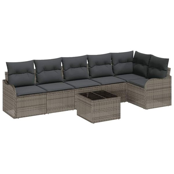 vidaXL Garten-Sofa-Set mit Kissen 7 pcs Schwarz Poly Rattan