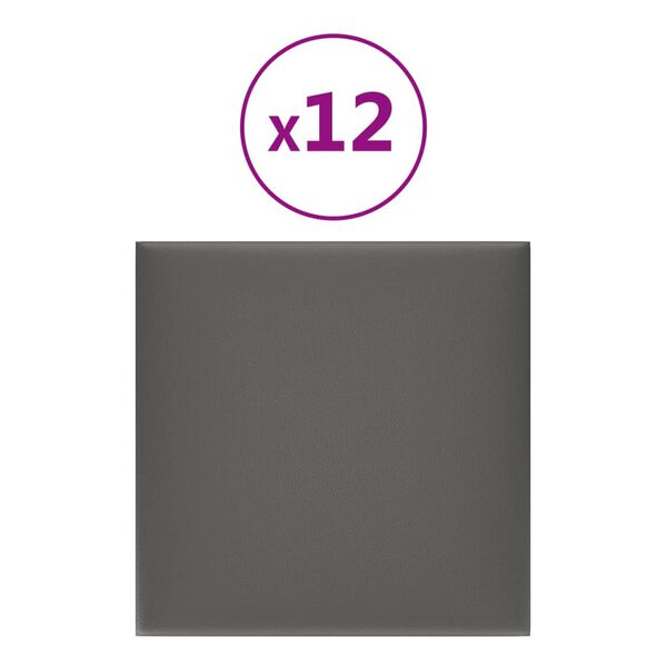 vidaXL Wandpaneele 12 Stk. Grau 30x30 cm Kunstleder 1,08 m&sup2;