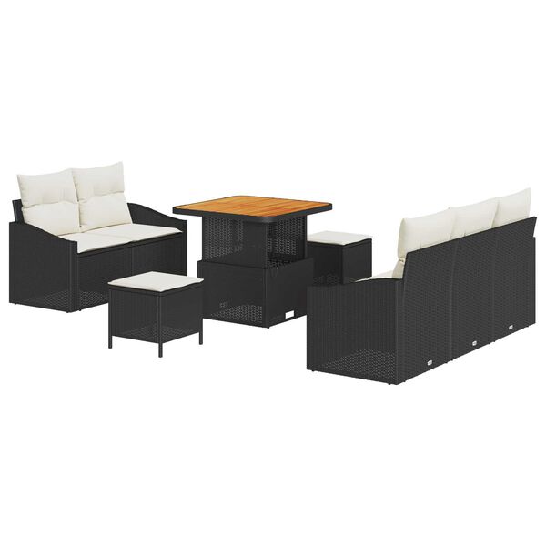 vidaXL Garten-Sofa-Set mit Kissen mit Speicher 8 pcs Schwarz und Creme