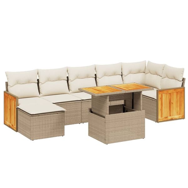 vidaXL 8-tlg. Garten-Sofagarnitur mit Kissen Beige Poly Rattan