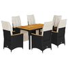 vidaXL 7-tlg. Garten-Bistro-Set mit Kissen Schwarz Poly Rattan