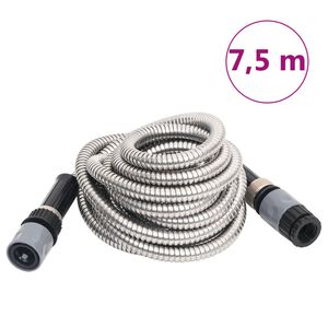 vidaXL Gartenschlauch mit Spr&uuml;hd&uuml;se Silbern 0,6" 7,5 m Edelstahl