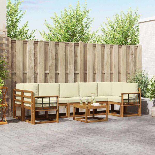 vidaXL Outdoor-Sofagarnitur mit Kissen 8 pcs Natur und Creme