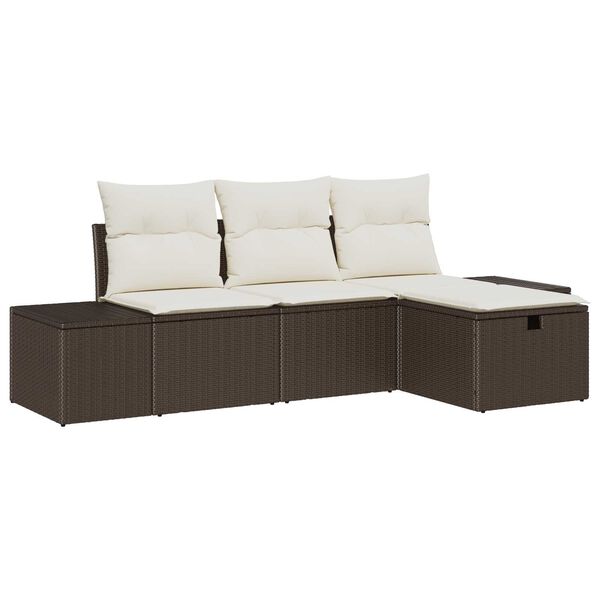 vidaXL Garten-Sofa-Set mit Kissen 4 pcs Braun Poly Rattan