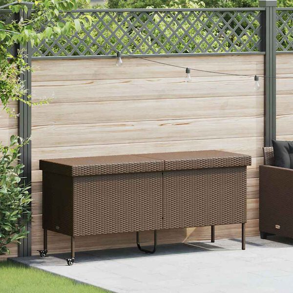 vidaXL Gartentruhe mit Rollen Braun 160x55x75 cm Poly Rattan