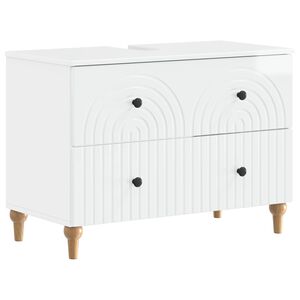vidaXL Waschbeckenschrank ALKMAAR Hochglanz Wei&szlig; 82 x 41 x 59 cm