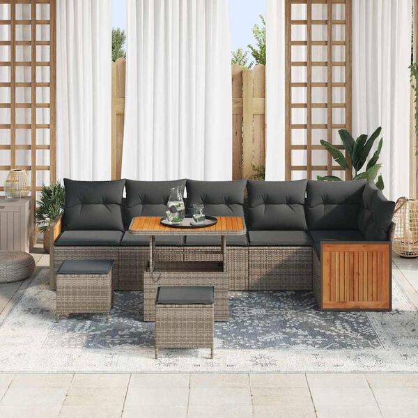 vidaXL Gartensofa-set mit Kissen 11 pcs Grau Poly-Rattan