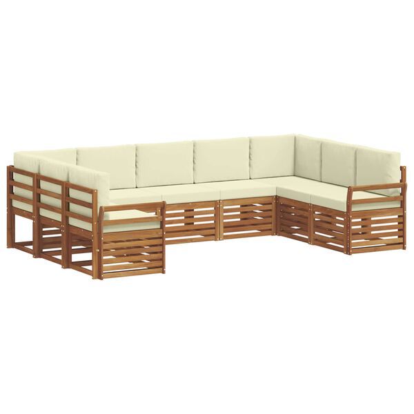 vidaXL Ecksofa Set mit Kissen 9 pcs Natur und Creme Massivholz Akazie
