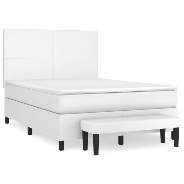 vidaXL Boxspringbett mit Matratze Wei&szlig; 140x190 cm Kunstleder