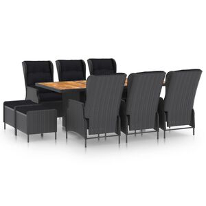 vidaXL 9-tlg. Garten-Essgruppe mit Auflagen Poly Rattan Dunkelgrau