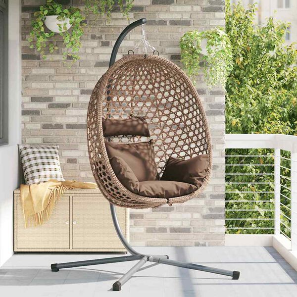 vidaXL H&auml;ngendes Ei-Stuhl Kaffeebraun 104 x 100 x 191 cm Poly-Rattan