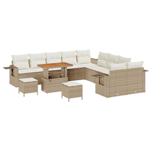 vidaXL Gartensofa-set mit Kissen mit Speicher 13 pcs Beige Poly-Rattan