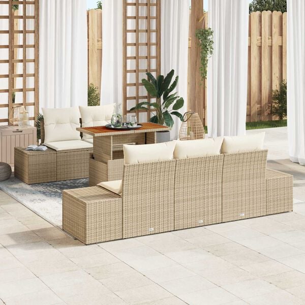 vidaXL Garten-Sofa-Set mit Speicher 6 pcs Beige Poly Rattan