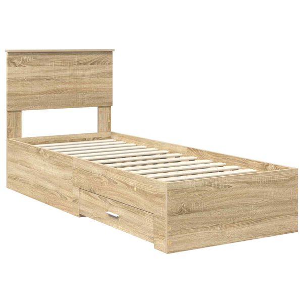 vidaXL Bettrahmen Sonoma Eiche und Silber 75 x 190 cm Holzwerkstoff