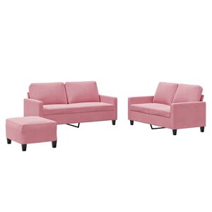 vidaXL 3-tlg. Sofagarnitur mit Kissen Rosa Samt