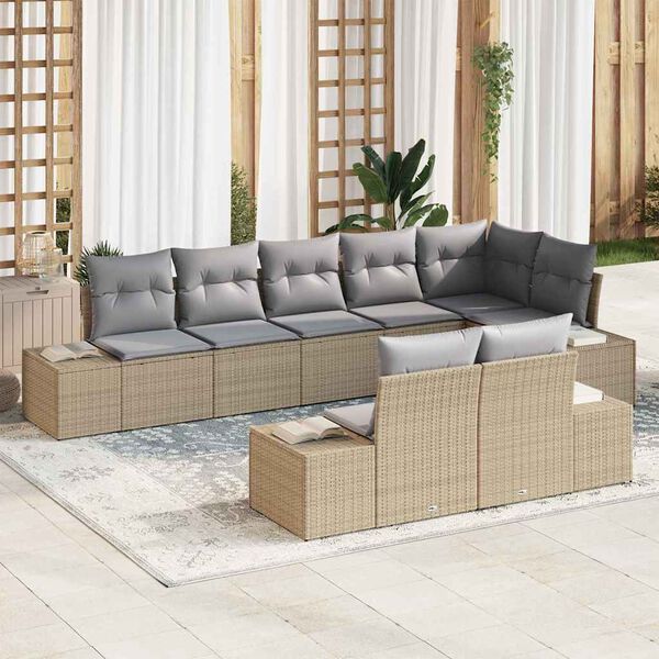vidaXL Gartensofa-set mit Kissen 8 pcs Beige und Grau Poly-Rattan