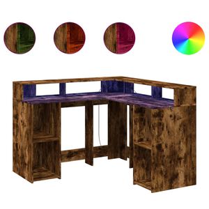 vidaXL LED-Schreibtisch R&auml;uchereiche 130x130x91 cm Holzwerkstoff