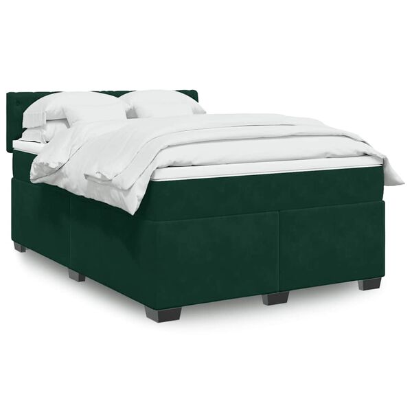 vidaXL Boxspringbett mit Matratze Dunkelgr&uuml;n 140x190 cm Samt