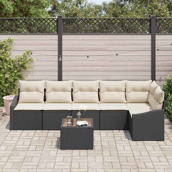 vidaXL Sofa Set mit Kissen 7 pcs Schwarz Poly Rattan