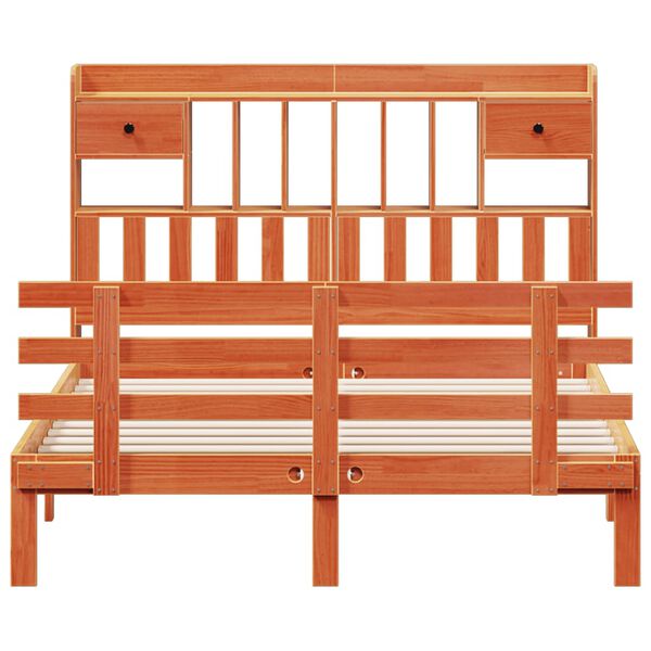 vidaXL Massivholzbett mit Regal ohne Matratze Wachsbraun 150x200 cm