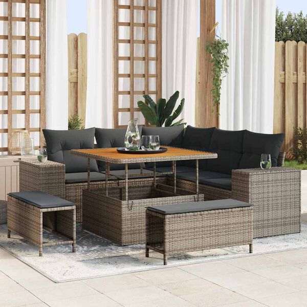 vidaXL Garten-Sofa-Set mit Kissen mit Speicher mit Kissen 8 pcs Grau