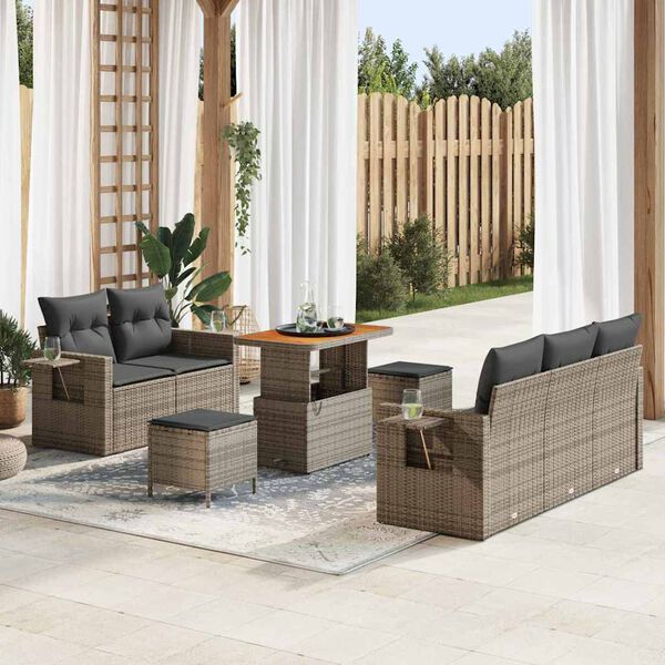 vidaXL Gartensofa-set mit Kissen 8 pcs Grau Poly-Rattan