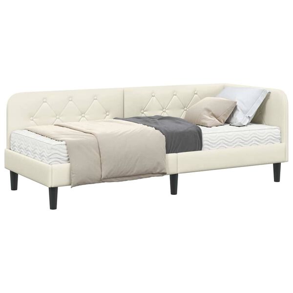 vidaXL Eckbettgestell mit Matratze mit Kopfteil Creme 80 x 200 cm Samt