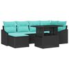 vidaXL Sofa Set 7 stk. Schwarz und Blau Poly Rattan