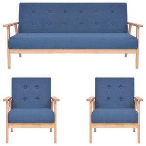 vidaXL 3-tlg. Sofagarnitur Stoff Blau